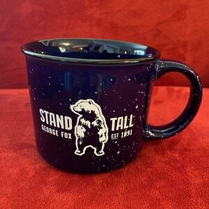 George Fox University ceramic blue mug NWOT